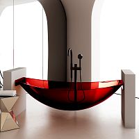 Прозрачная ванна отдельностоящая р.180х80 см ABBER Kristall AT9704Rubin подвесная красная AT9704Rubin